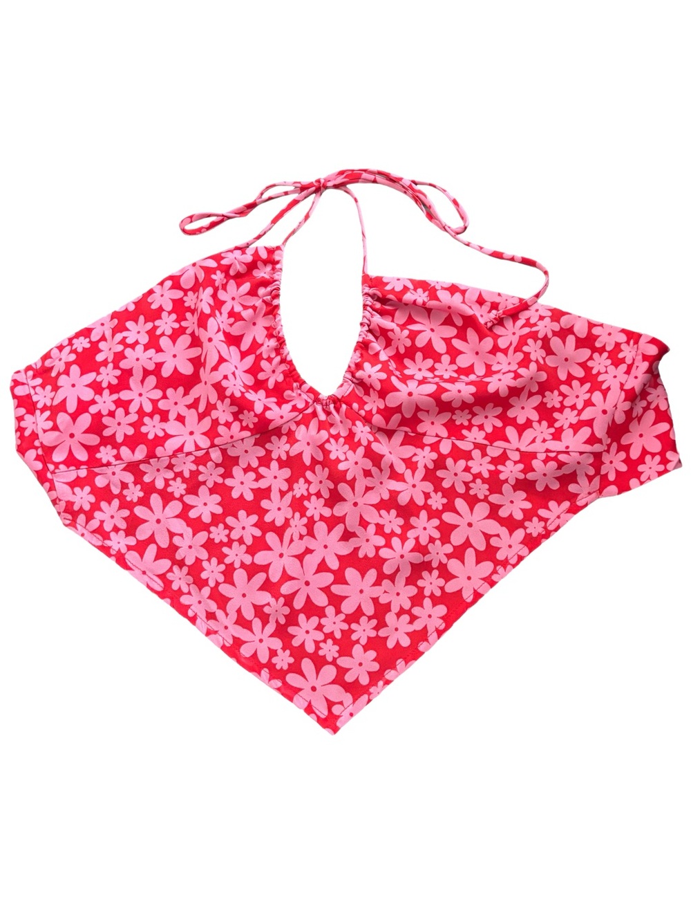 American Threads Pink & Hot Pink Floral Halter Bandana Top